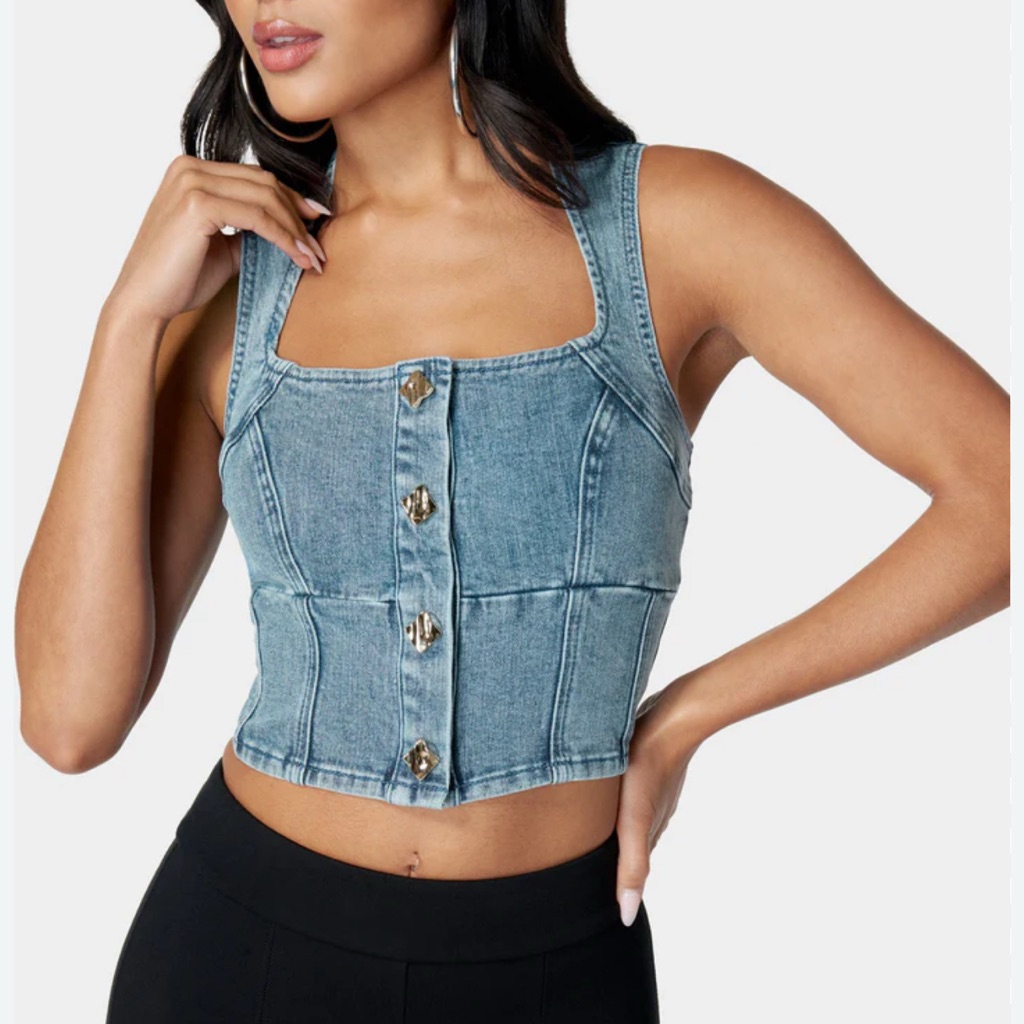 Denim Corset Top With Button Detail